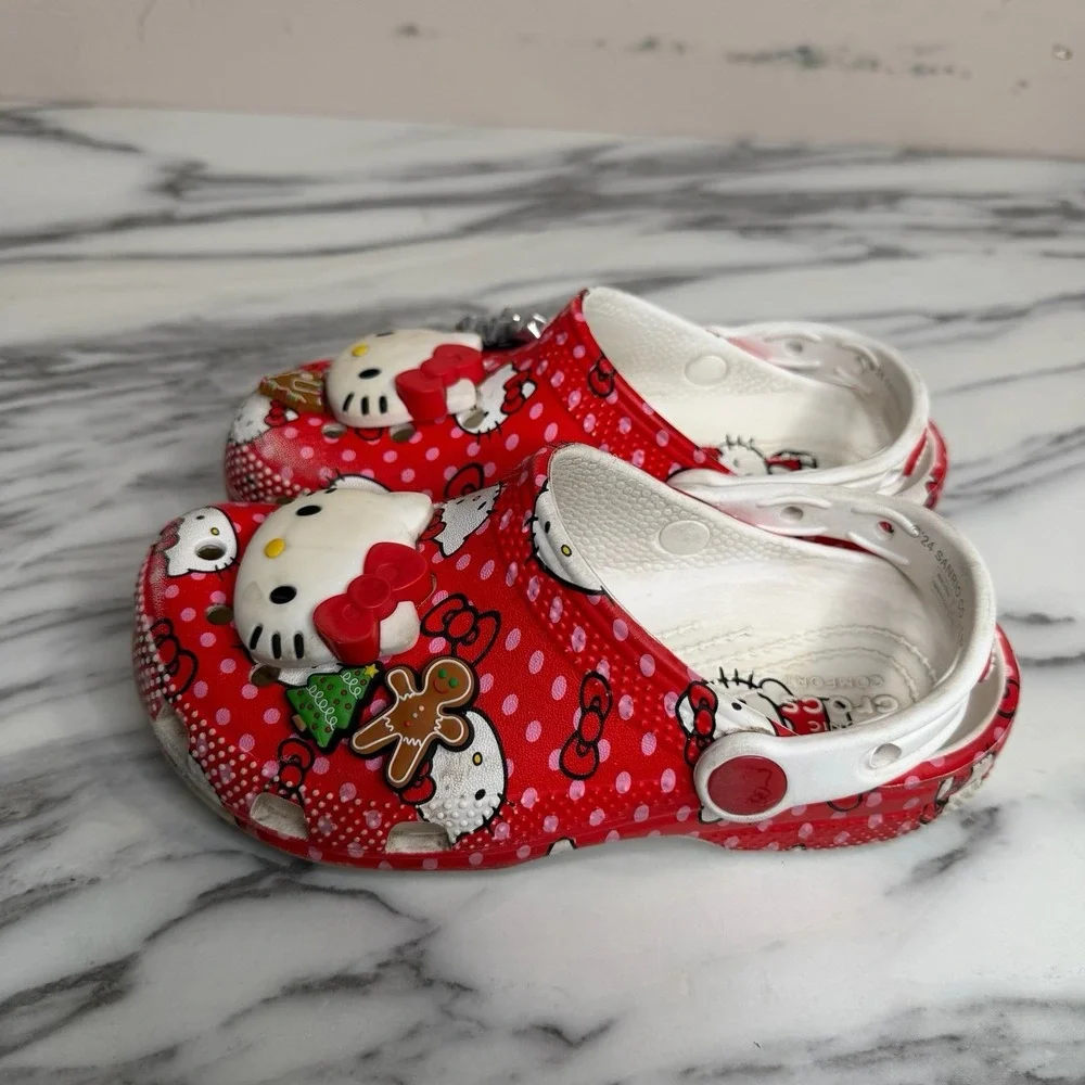 Crocs Hello Kitty Kids C 13 Red Polka Dot Clogs Sanrio Charms Slip On Shoes